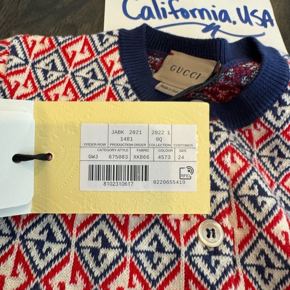 Toddler Red, White, Blue Cardigan Wool 24 Months - Picture 4 of 6